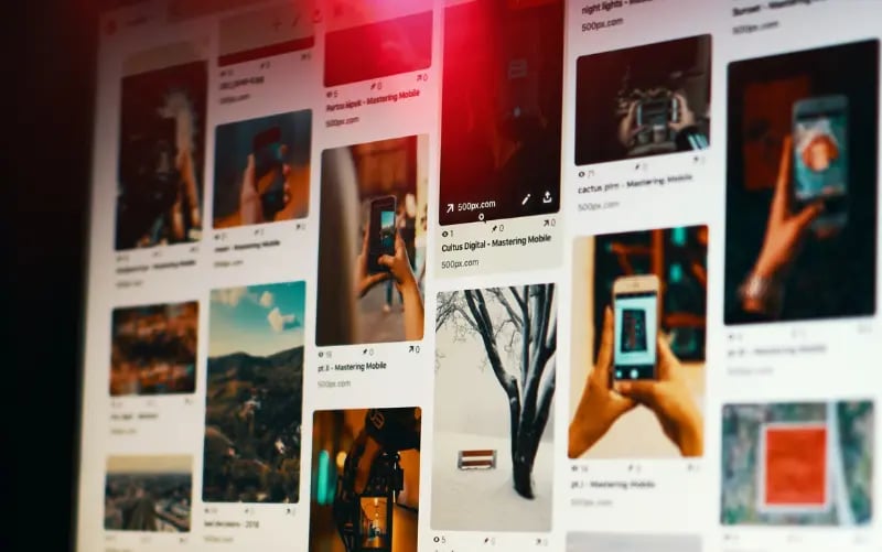 A platform with images, most of which show the content creation process