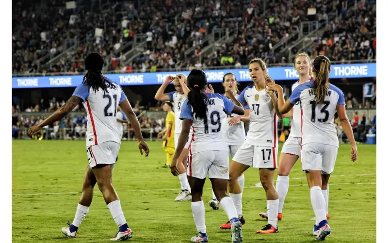 The USA Women's Soccer team in 2016 on the pitch